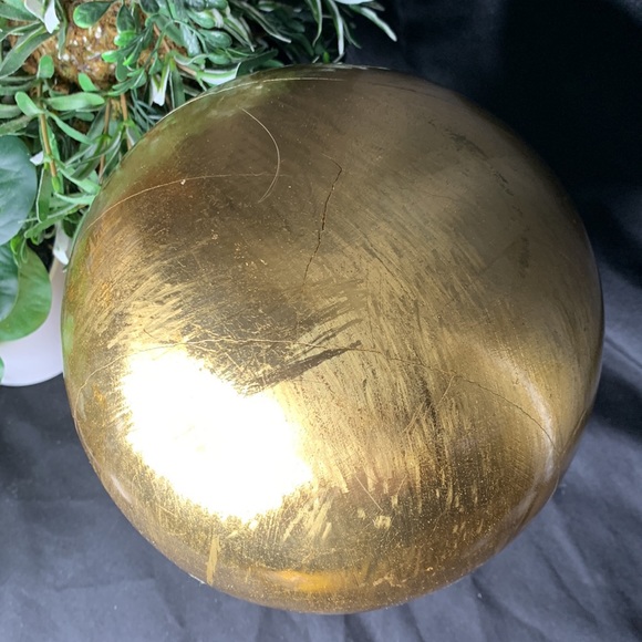 Large 7” diameter gilded solid wood sphere with wooden stand - Picture 3 of 14